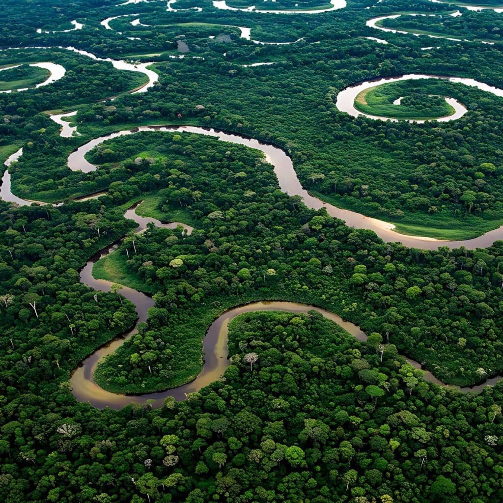 Meandering tributaries of the Amazon River, Brazil.
